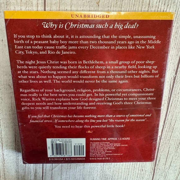 NWT The Purpose of Christmas by Rick Warren Audiobook Cd - Picture 2 of 3